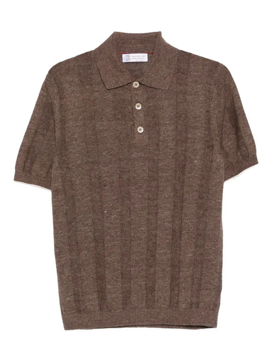 Linen Blend Ribbed Polo Shirt