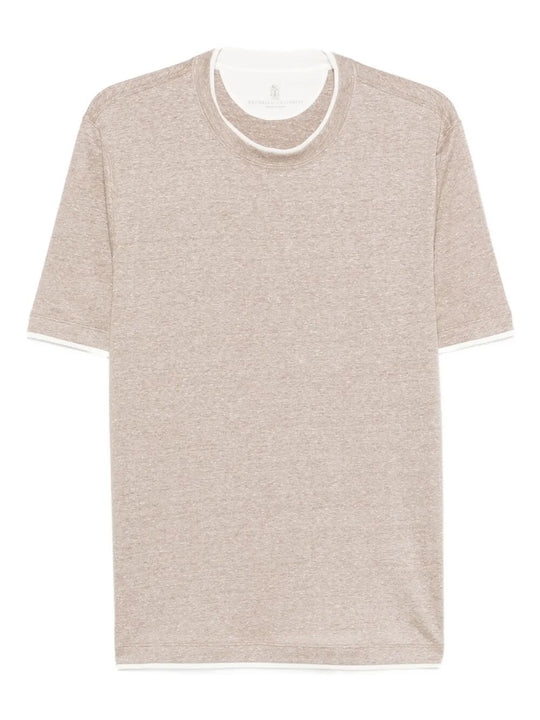 Linen Blend Contrast Hem T-Shirt