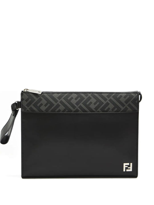 Leather And Canvas Ff Squared Clutch