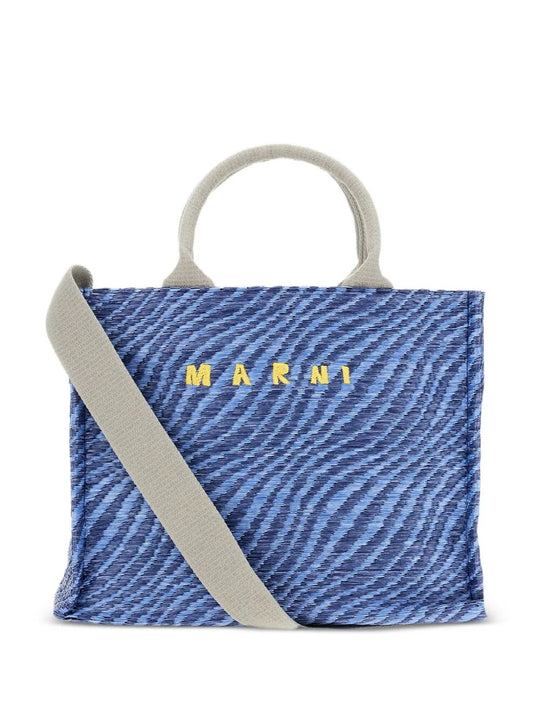 Wavy Raffia-Effect Small Tote Bag