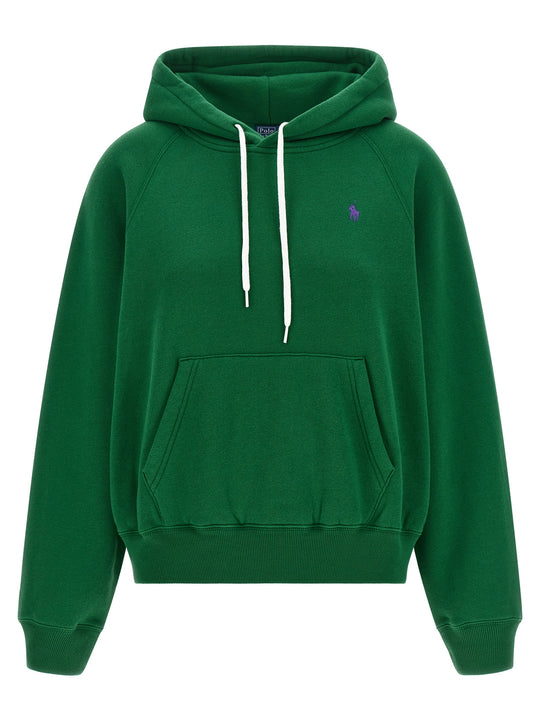 Embroidery And Hoodie Sweatshirt Green