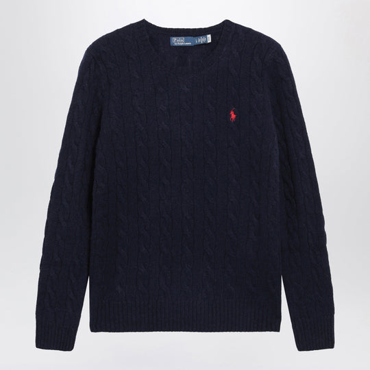 Crewneck Cable-Knit Wool And Cashmere Sweater In Navy