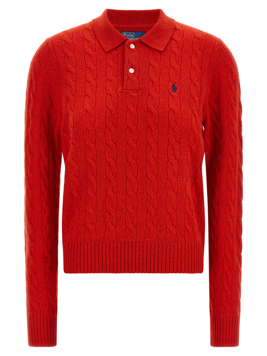 Braided Knit Shirt Polo Red