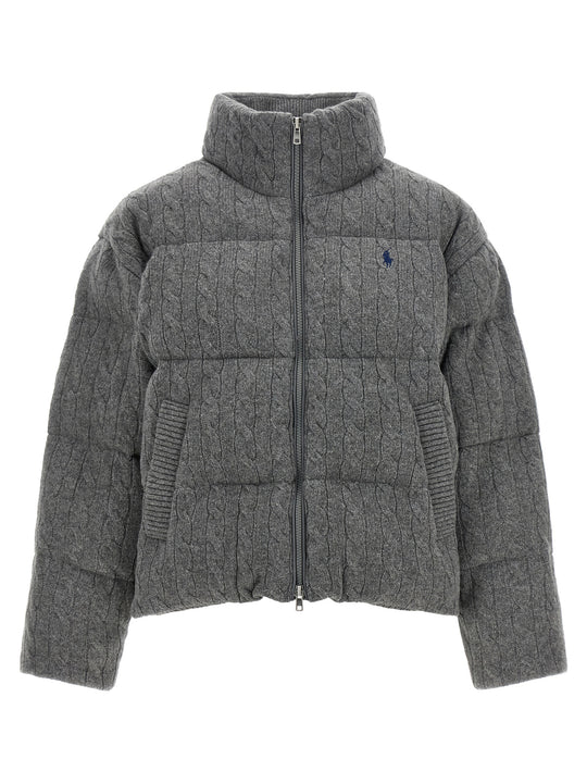 Knitted Braided Down Jacket Puffer Jackets Gray
