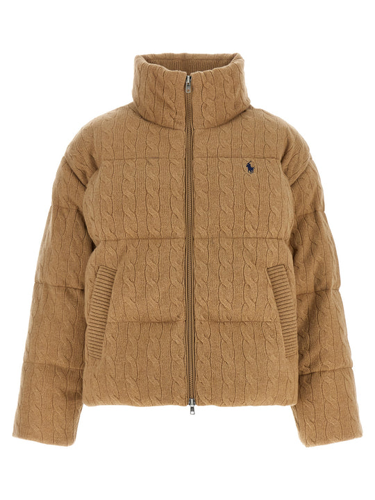 Knitted Braided Down Jacket Puffer Jackets Beige