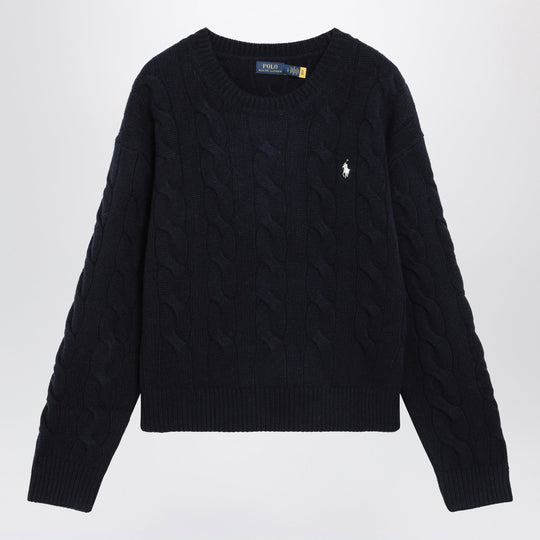 Crewneck Cable-Knit Wool And Cashmere Sweater In Navy