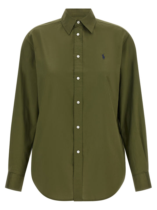 Logo Embroidery Cotton Shirt Shirt And Blouse Green