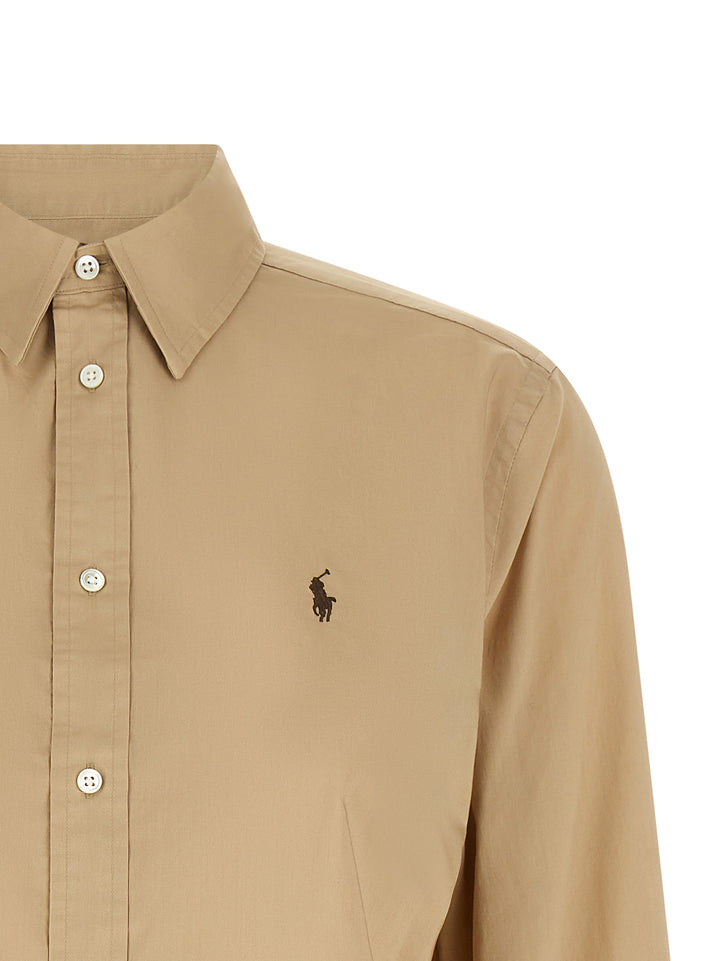 Polo Ralph Lauren Logo Embroidery Cotton Shirt Shirt and Blouse - Beige | e1dbfc562a8f41cfb630e429464c42e1d7f06a73