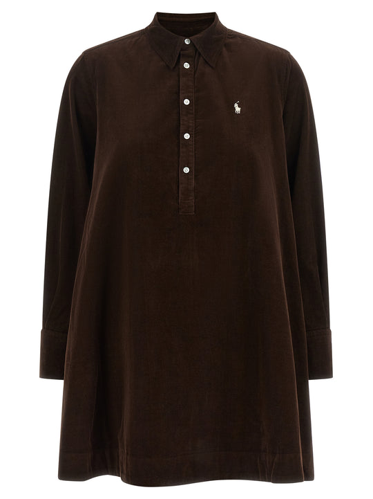 Corduroy Dress With Embroidery Dresses Brown