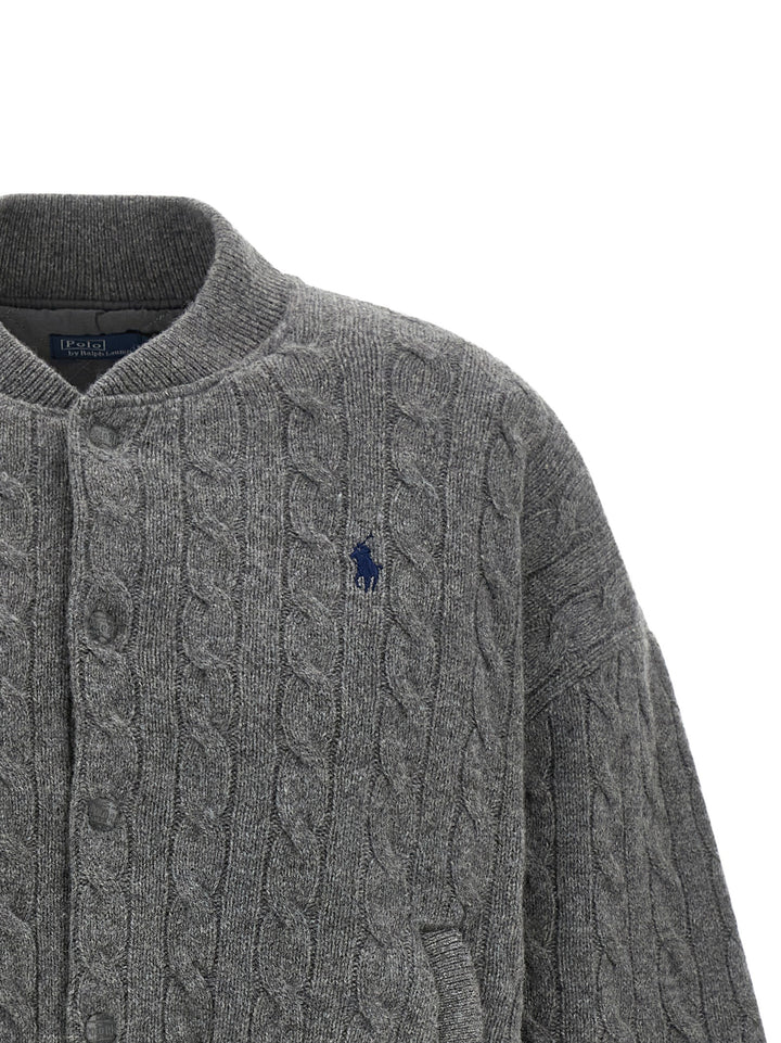 Polo Ralph Lauren Padded Knit Braided Bomber Jacket Puffer Jackets - Gray | 265bbee224257de048c48c4b25f92d1bafd67bc1