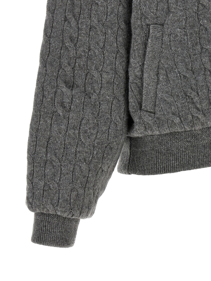 Polo Ralph Lauren Padded Knit Braided Bomber Jacket Puffer Jackets - Gray | efa03209ab917ff14626df498075a978da41ffb8