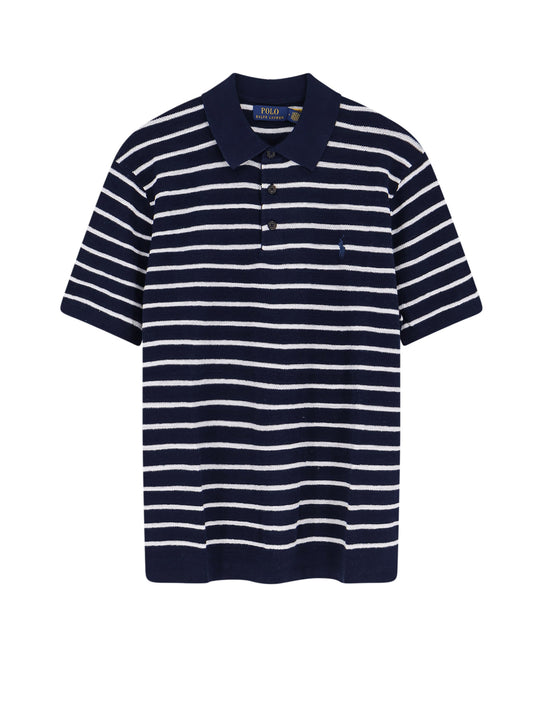 Cotton And Linen Polo Shirt With Striped Pattern