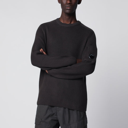 Dark Grey Cotton-Blend Ribbed Sweater