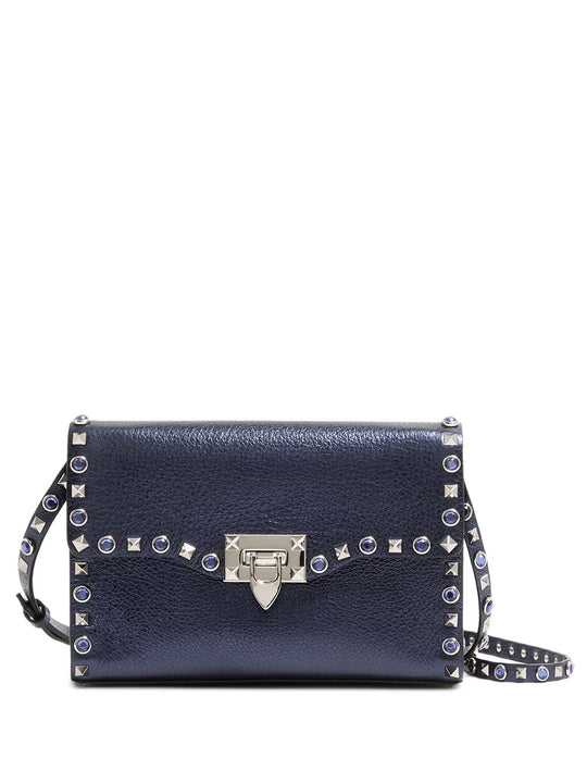 Valentino Garavani Rockstud Small Shoulder Bag In Laminated Leather With Cabochon Stones