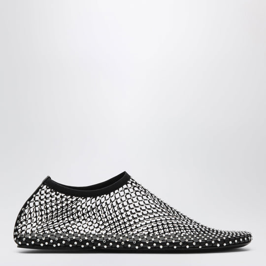 Black Minette Slip-On Mesh Ballet Flats With Crystals