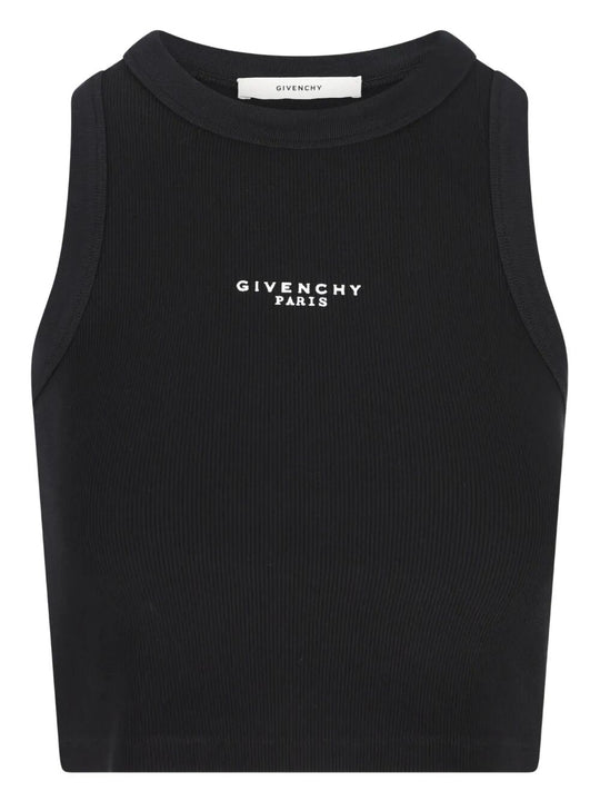Cotton Cropped Tank Top With Givenchy Paris Print