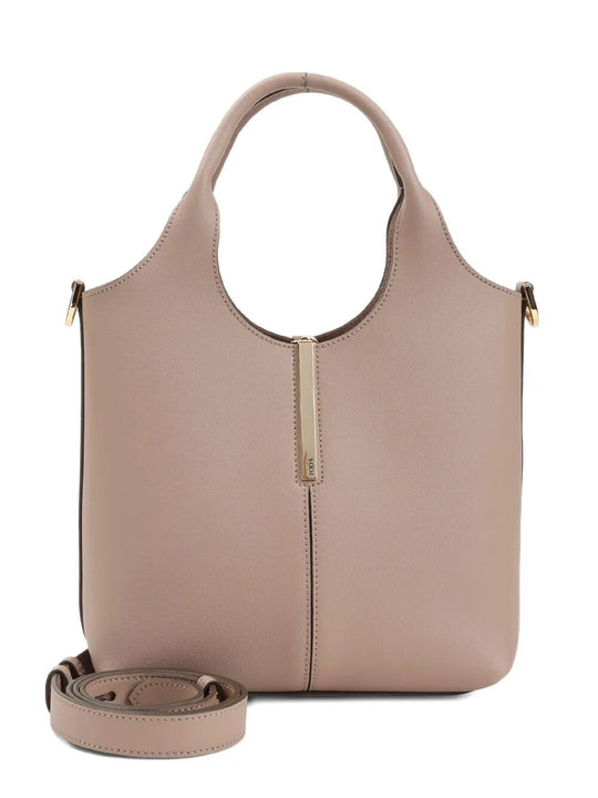 Leather Mini Tote Bag With Branded Metal Bar Accessory