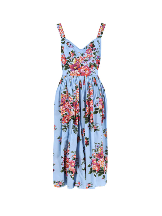 Cotton Dress With Bouquet Flowers Print