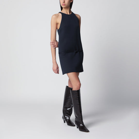Sleeveless A-Line Twill Mini Dress With Belt In Navy