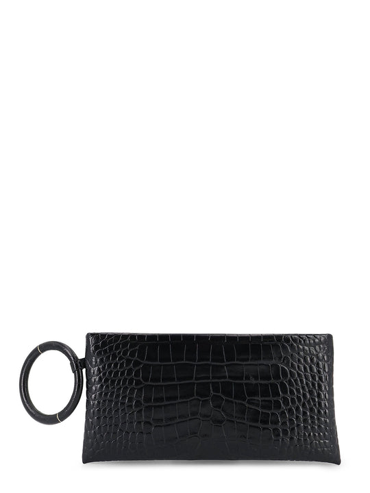Aura Crocodile-Print Leather Clutch Bag