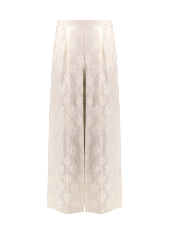 Jacquard Silk Trousers With Floral Motif