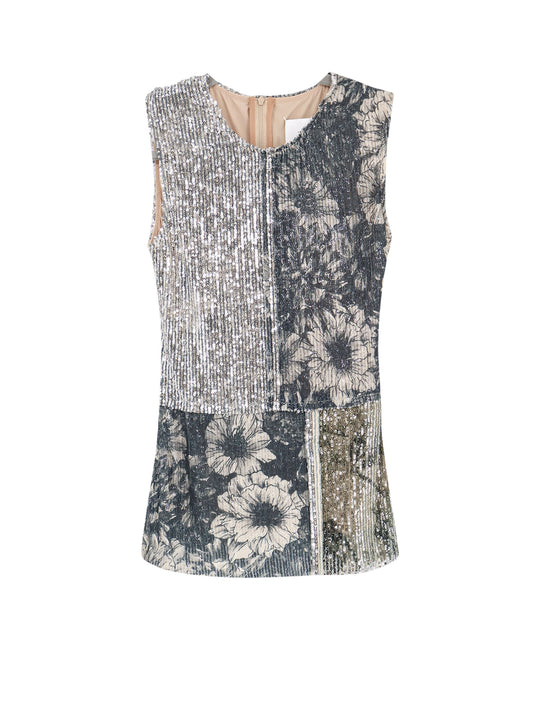Patchwork Top With Sequins Embroidery