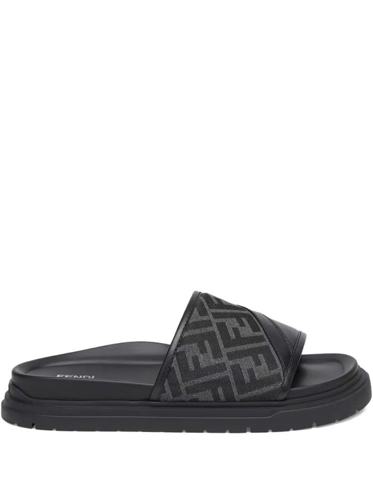 Fendi Diagonal Ff Jacquard And Leather Slides