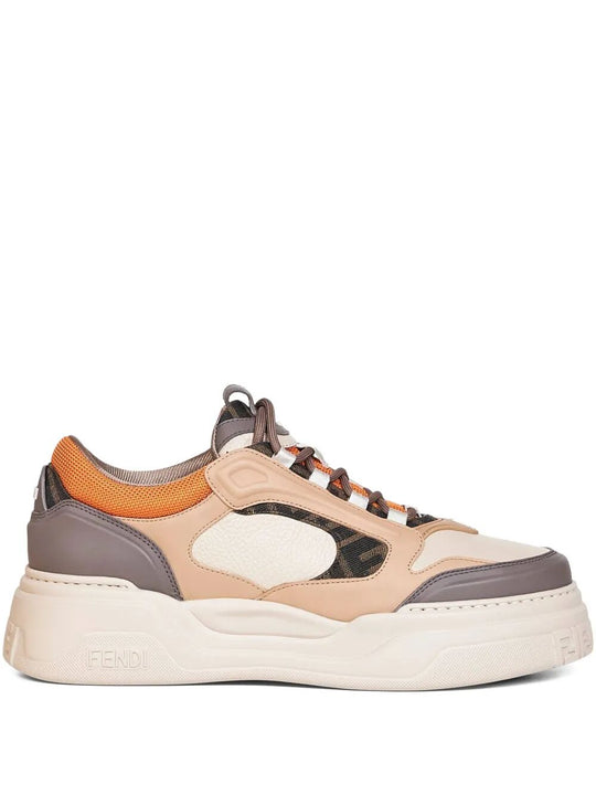 Fendi Force Leather Sneakers With Ff Jacquard And Mesh Details