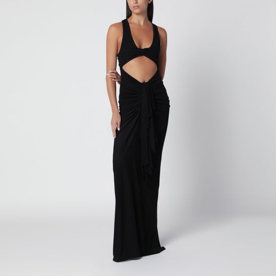 Vivenda Black Draped Maxi Dress In Viscose