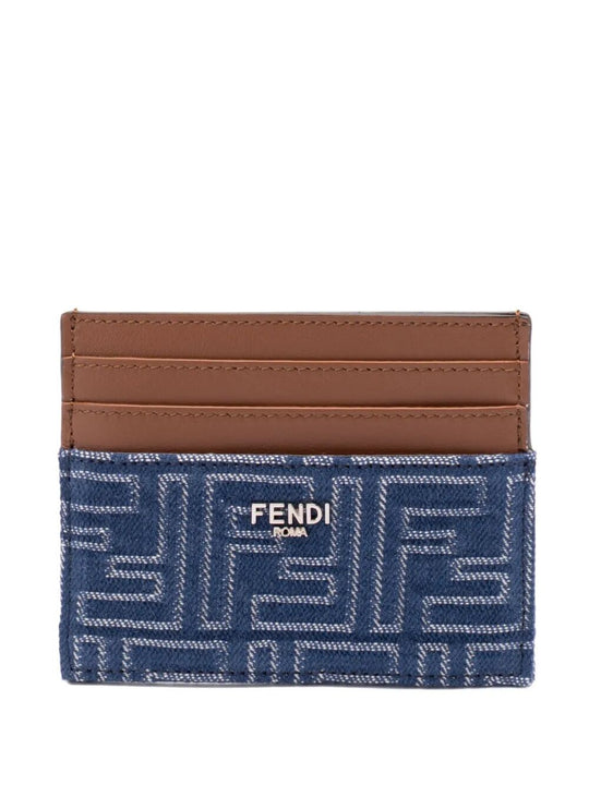 Leather And Denim-Effect Ff Jacquard Card Holder