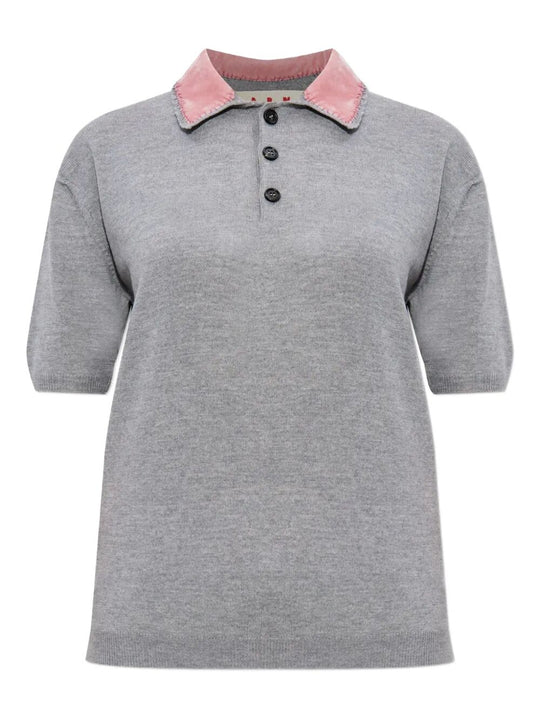 Wool Polo Shirt With Velvet Collar