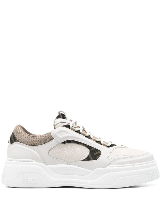Fendi Force Leather Sneakers With Ff Jacquard And Mesh Details