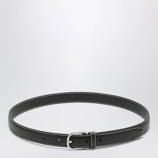 Slim Hammered Leather Belt In Black