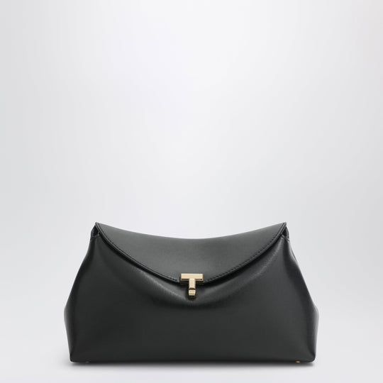 Black Leather T-Lock Clutch Bag