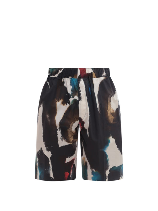 Cotton Bermuda Shorts With All-Over Graffiti Acquerello Print
