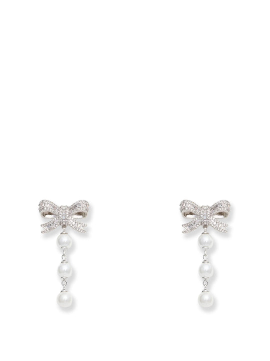 Crystal Bow Pearl Droplet Earrings