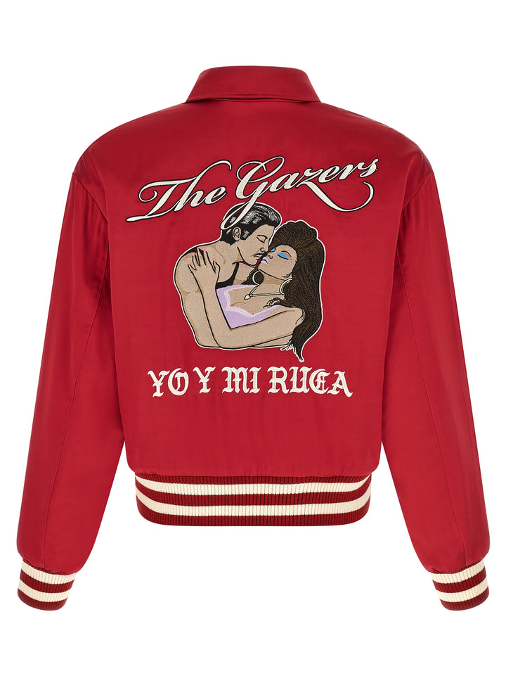 Second/Layer Aces Satin Club Puffer Jackets - Red | e75bde30bbf96bad1d925ae09c35127f483f7859