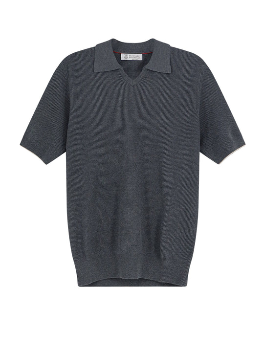 Cotton Polo Shirt With Ribbed Knit