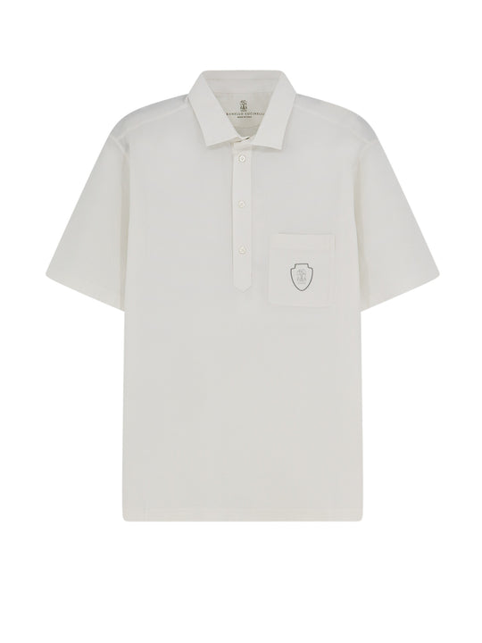 Virgin Wool Polo Shirt With Front Logo Patch