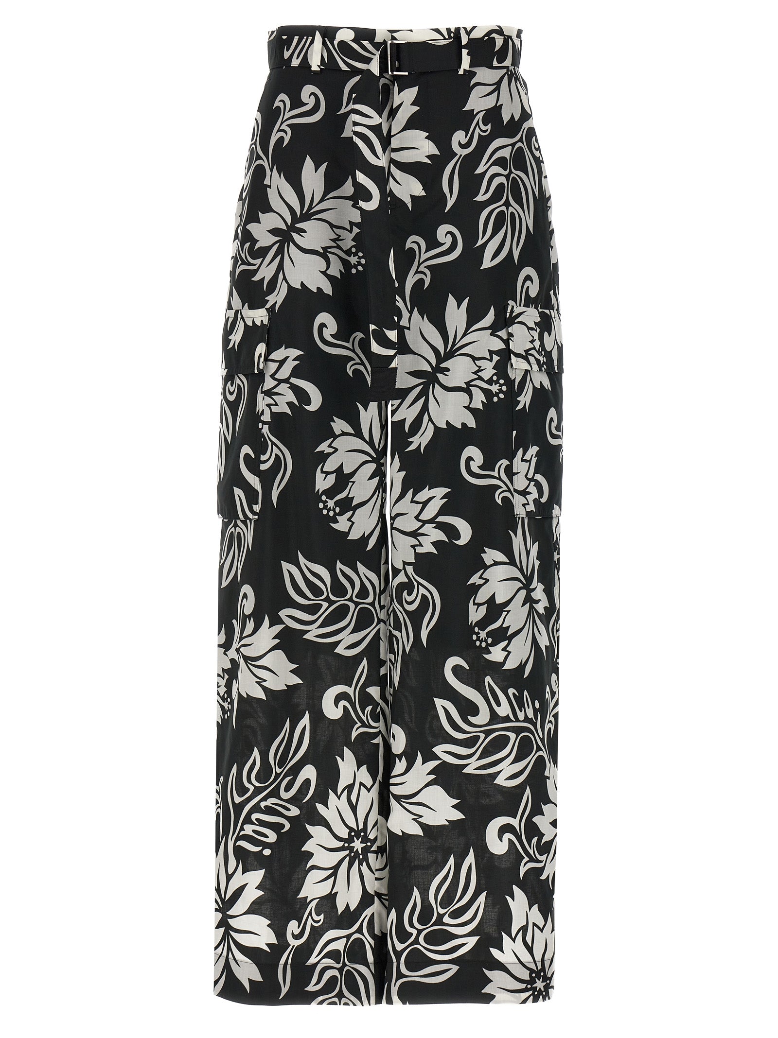 Floral Print Trousers Pants White/Black