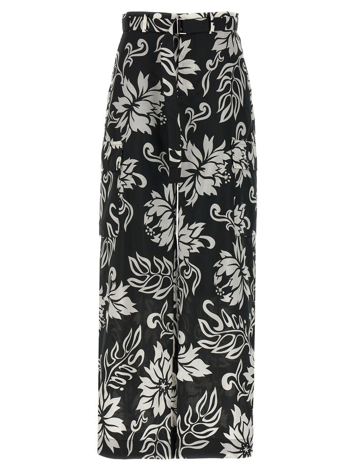 Sacai Floral Print Trousers Pants - White/Black | df19ca54e54d75599cf4931b631f08198074dad9