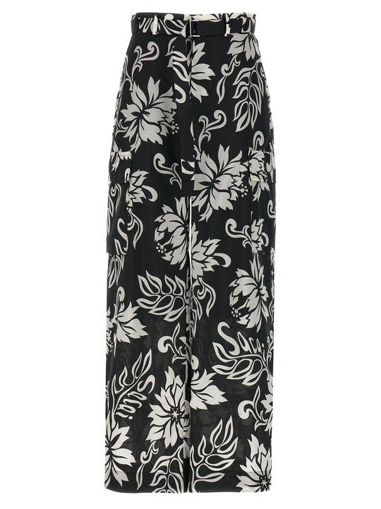 Floral Print Trousers Pants White/Black