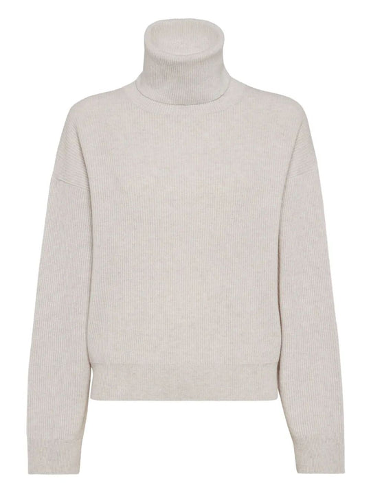 Cashmere Blend English Ribbed Turtleneck Sweater