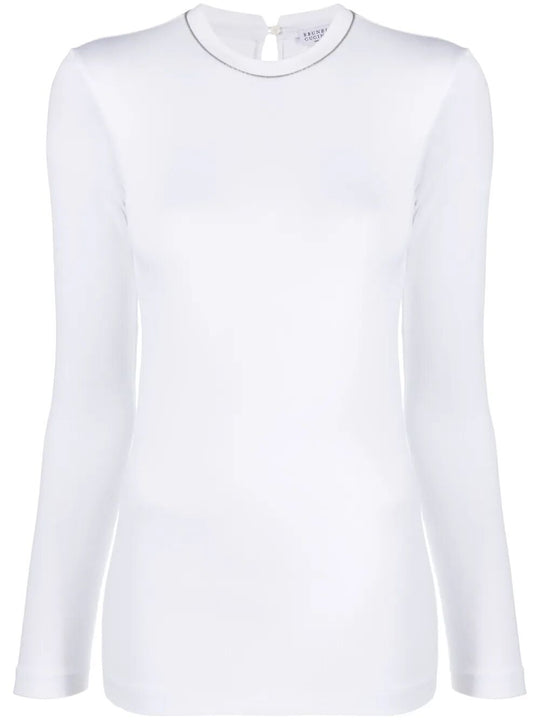Chain Collar Long-Sleeved Fitted Top