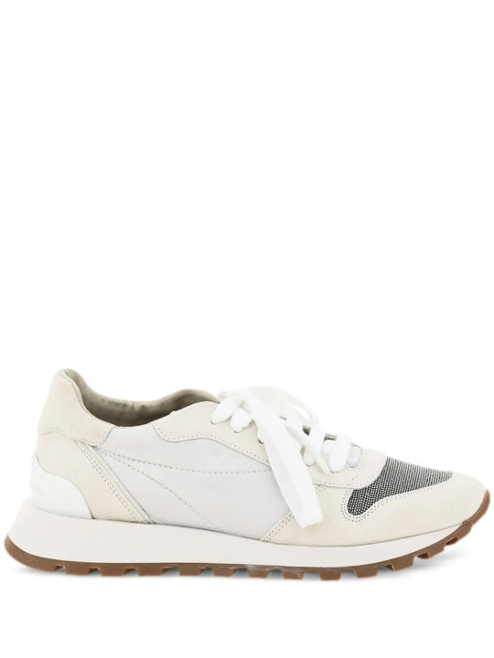 Suede And Techno Fabric Runners With Precious Toe