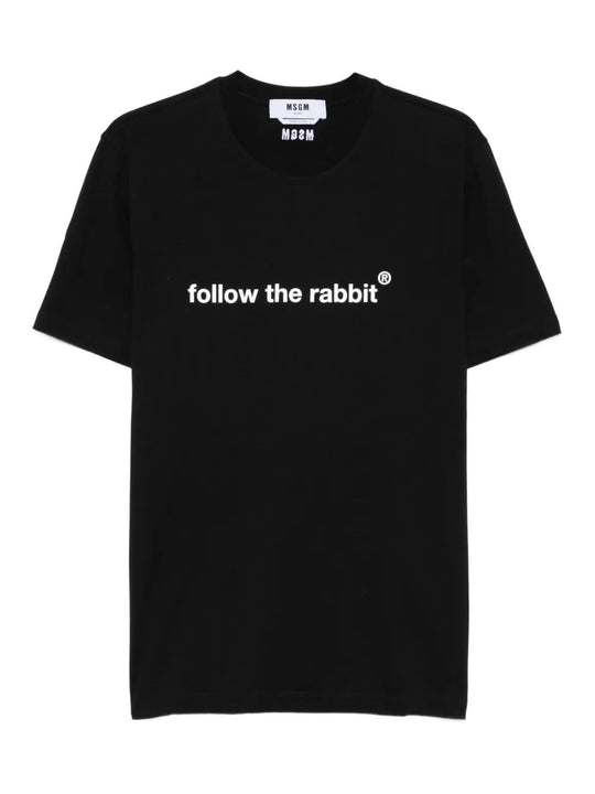 Follow The Rabbit Print Cotton T-Shirt