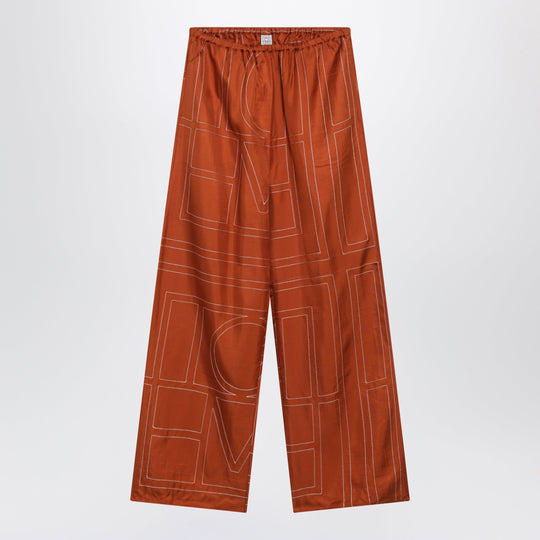 Monogram Silk Pajama Trousers In Terracotta