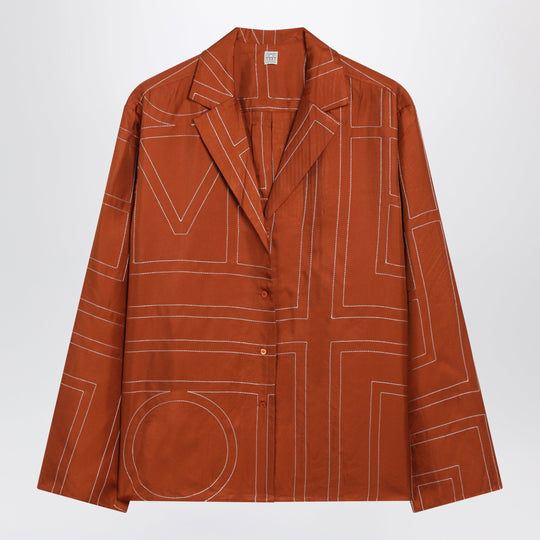 Monogram Silk Pajama Shirt In Terracotta