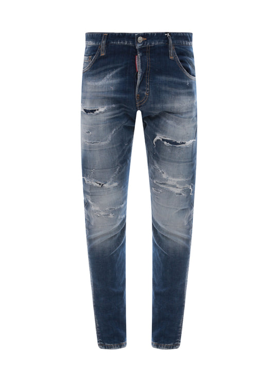 Stretch Cotton Jeans With Ripped Effect