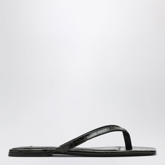 Crocodile-Effect Leather Flip-Flops In Green